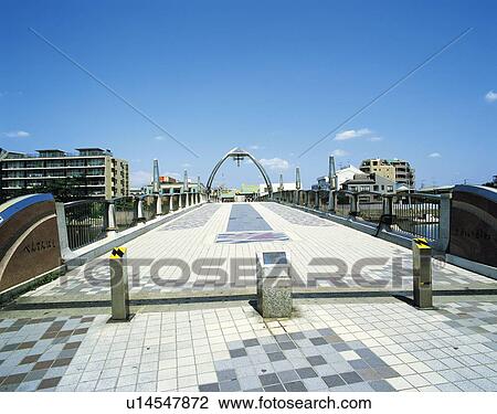 Stock Image - Enoshima Benten Bridge, Shonan, Kanagawa Prefecture, Japan, Front View, Pan Focus. Fotosearch