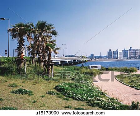 Stock Image - Enoshima Bridge, Shonan, Kanagawa Prefecture, Japan, Front View, Pan Focus. Fotosearch