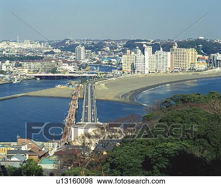 Enoshima Bridge, Shonan, Kanagawa Prefecture, Japan, High Angle View, Pan Focus View Large Photo Image Stock Photo - Enoshima Bridge, Shonan, Kanagawa Prefecture, Japan, High Angle View, Pan Focus. Fotosearch