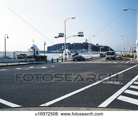 Stock Photo - Enoshima Intersection, Shonan, Kanagawa Prefecture, Japan, Front View, Pan Focus. Fotosearch
