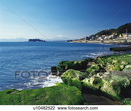 Stock Image - Inamuragasaki Cape, Shonan, Kanagawa Prefecture, Japan, High Angle View, Pan Focus. Fotosearch