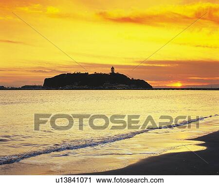 Katasehigashi Beach in the Evening, Shonan, Kanagawa Prefecture, Japan, Front View View Large Photo Image Stock Image - Katasehigashi Beach in the Evening, Shonan, Kanagawa Prefecture, Japan, Front View. Fotosearch