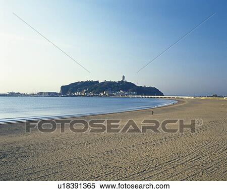 Stock Photography - Katasehigashi Beach, Shonan, Kanagawa Prefecture, Japan, Front View, Pan Focus. Fotosearch
