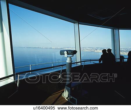 Stock Photography - People in Observation Deck, Shonan, Kanagawa Prefecture, Japan, Rear View. Fotosearch