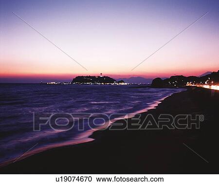 Shichirigahama Beach in the Evening, Shonan, Kanagawa Prefecture, Japan, Front View View Large Photo Image Stock Image - Shichirigahama Beach in the Evening, Shonan, Kanagawa Prefecture, Japan, Front View. Fotosearch