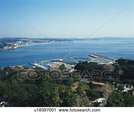 Stock Image - Shichirigahama Beach, Shonan, Kanagawa Prefecture, Japan, High Angle View, Pan Focus. Fotosearch