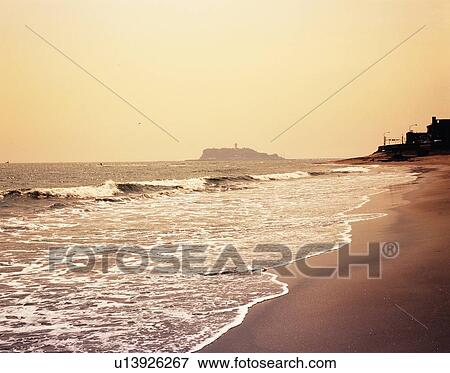 Stock Photo - Shichirigahama Beach, Shonan, Kanagawa Prefecture, Japan, Front View, Toned Image. Fotosearch