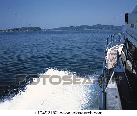 Stock Image - Ship in the Sea, Shonan, Kanagawa Prefecture, Japan, High Angle View, Pan Focus. Fotosearch