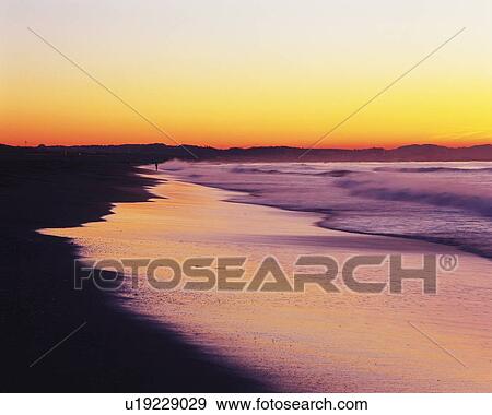 Stock Photo - Tsujido Beach in the Morning, Shonan, Kanagawa Prefecture, Japan, Front View. Fotosearch