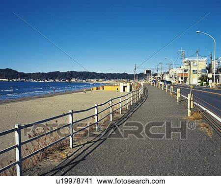 Zaimokuza Beach Shonan Kanagawa Prefecture Japan Front View Pan Focus Stock Image U Fotosearch