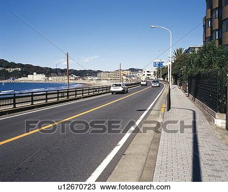 Stock Image - Zushi Beach, Shonan, Kanagawa Prefecture, Japan, Front View, Pan Focus. Fotosearch