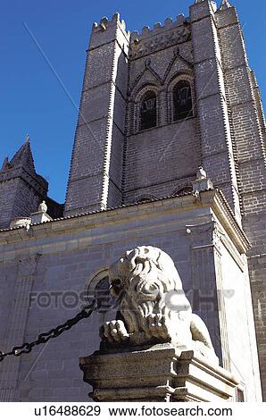 Spain, Castilla Leon, Avila, Stone, Sculpture, Lion, Cathedral View Large Photo Image Stock Photo - Spain, Castilla Leon, Avila, Stone, Sculpture, Lion, Cathedral. Fotosearch