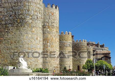 Spain, Castilla Leon, Avila, Wall, City wall, Stone, Grass View Large Photo Image Picture - Spain, Castilla Leon, Avila, Wall, City wall, Stone, Grass. Fotosearch