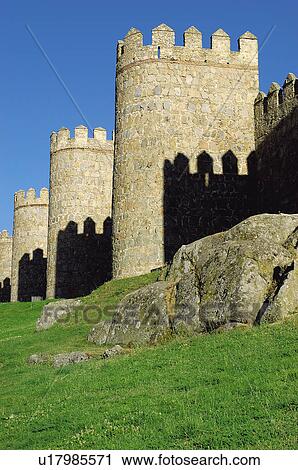 Spain, Castilla Leon, Avila, Wall, City wall, Stone, Grass View Large Photo Image Stock Image - Spain, Castilla Leon, Avila, Wall, City wall, Stone, Grass. Fotosearch
