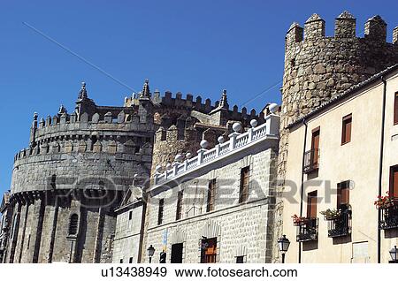 Stock Photo - Spain, Castilla Leon, Avila, Wall, City wall, Stone, San segundo. Fotosearch