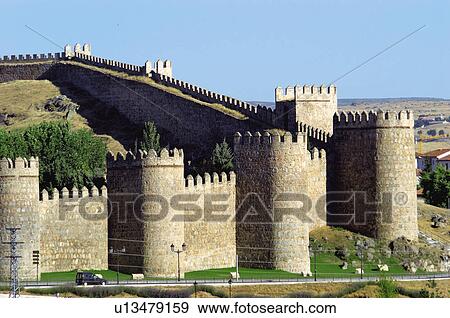 Spain, Castilla Leon, Avila, Wall, City wall, Stone, Grass View Large Photo Image Stock Photo - Spain, Castilla Leon, Avila, Wall, City wall, Stone, Grass. Fotosearch