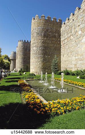 Spain, Castilla Leon, Avila, Wall, City wall, Stone, San segundo View Large Photo Image Stock Photo - Spain, Castilla Leon, Avila, Wall, City wall, Stone, San segundo. Fotosearch