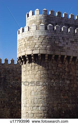 Stock Photograph - Spain, Castilla Leon, Avila, Wall, City wall, Stone, Alcazar. Fotosearch
