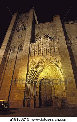Stock Photography - Spain, Castilla Leon, Avila, Wall, City wall, Stone, Cathedral. Fotosearch