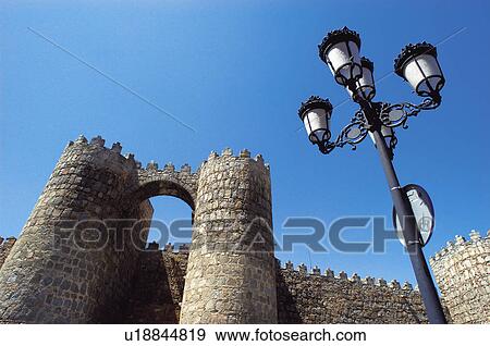 Stock Photo - Spain, Castilla Leon, Avila, Wall, San vicente, Tower, Towers. Fotosearch