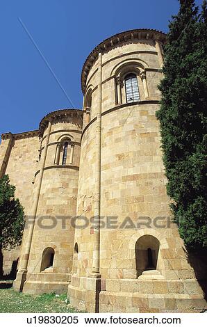 Stock Photography - Spain, Castilla Leon, Avila, Wall, Cypress, Cypresses, Tree. Fotosearch