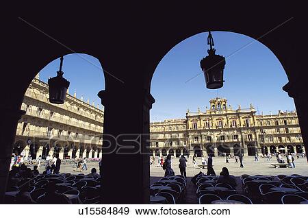 Stock Photo - Spain, Castilla Leon, Salamanca, Arch, Arches, Street light, Street lights. Fotosearch