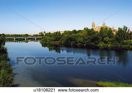 Spain, Castilla Leon, Salamanca, River, Reflection, Vegetation, Tree View Large Photo Image Stock Image - Spain, Castilla Leon, Salamanca, River, Reflection, Vegetation, Tree. Fotosearch