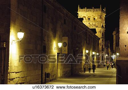 Spain, Castilla Leon, Salamanca, Street, Light, Street light, Small street View Large Photo Image Stock Image - Spain, Castilla Leon, Salamanca, Street, Light, Street light, Small street. Fotosearch