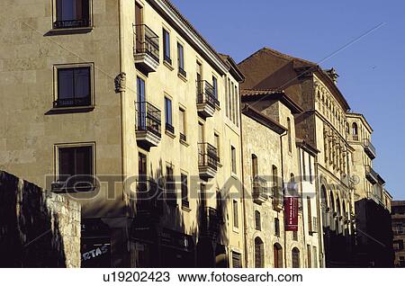Stock Image - Spain, Castilla Leon, Salamanca, Building, Perspective, Window, Windows. Fotosearch