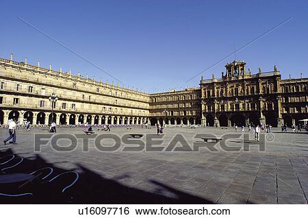 Spain, Castilla Leon, Salamanca, Square, Salamanca square, Main square, Plaza mayor View Large Photo Image Stock Photograph - Spain, Castilla Leon, Salamanca, Square, Salamanca square, Main square, Plaza mayor. Fotosearch
