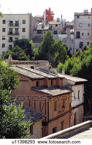 Stock Image - Spain, Castilla la mancha, Cuenca, Building, Buildings, Modern, Roof. Fotosearch