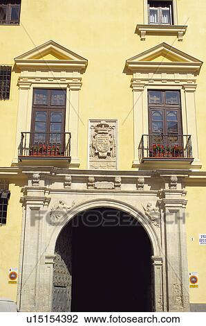 Stock Image - Spain, Castilla la mancha, Cuenca, Window, Windows, Building, Buildings. Fotosearch