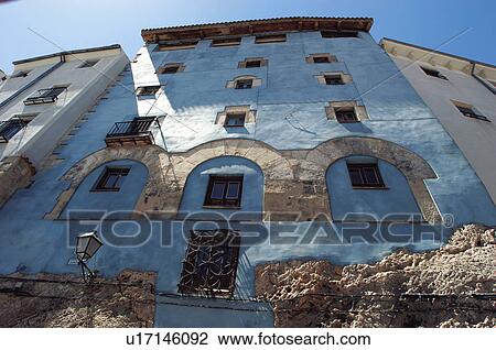 Stock Image - Spain, Castilla la mancha, Cuenca, Window, Windows, Building, Modern building. Fotosearch