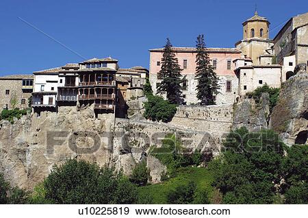 Stock Photo - Spain, Castilla la mancha, Cuenca, House, Houses, Hang, Hung. Fotosearch