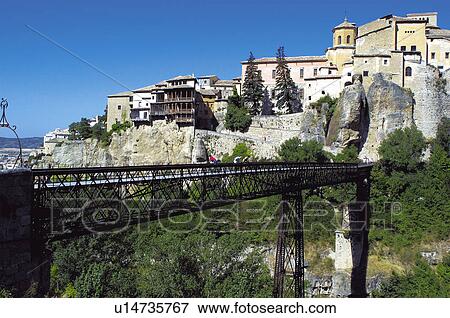 Stock Photo - Spain, Castilla la mancha, Cuenca, House, Houses, Hang, Hung. Fotosearch