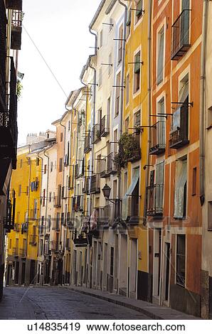 Stock Photo - Spain, Castilla la mancha, Cuenca, Balcony, Balconies, Window, Windows. Fotosearch