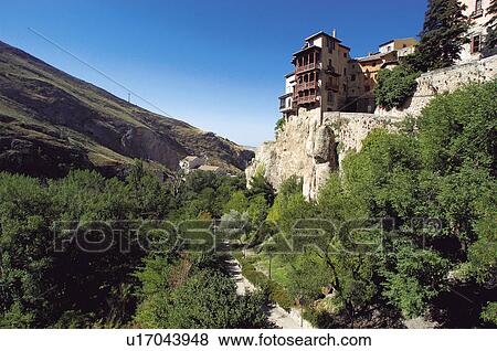 Stock Photo - Spain, Castilla la mancha, Cuenca, House, Houses, Hang, Hung. Fotosearch