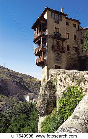 Stock Photo - Spain, Castilla la mancha, Cuenca, House, Houses, Hang, Hung. Fotosearch
