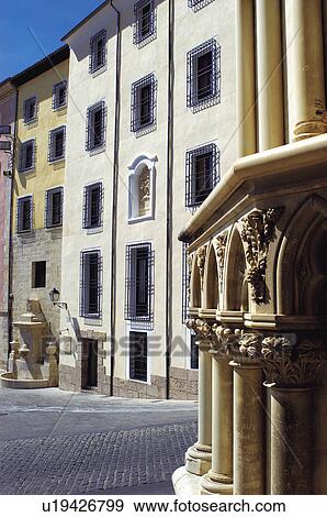 Stock Photo - Spain, Castilla la mancha, Cuenca, Building, Building, Column, Columns. Fotosearch