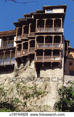 Stock Photo - Spain, Castilla la mancha, Cuenca, House, Houses, Hang, Hung. Fotosearch