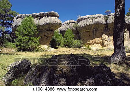 Stock Photograph - Spain, Castilla la mancha, Cuenca, National park, Nature, Landscape, Rock. Fotosearch