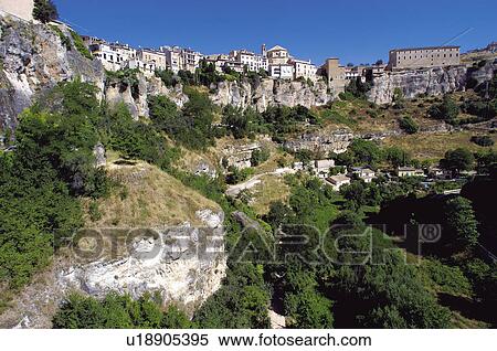 Stock Photography - Spain, Castilla la mancha, Cuenca, House, Houses, Tree, Trees. Fotosearch