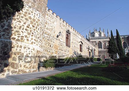 Stock Image - Spain, Castilla la mancha, Toledo, City, Architecture, Castle, Tower. Fotosearch