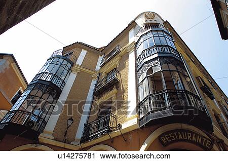 Stock Image - Spain, Castilla la mancha, Toledo, Building, Buildings, Window, Windows. Fotosearch