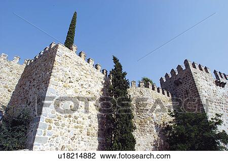 Stock Image - Spain, Castilla la mancha, Toledo, City, Wall, City wall, Tower. Fotosearch