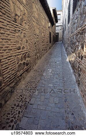 Spain, Castilla la mancha, Toledo, City, Small street, Alley, Street View Large Photo Image Stock Image - Spain, Castilla la mancha, Toledo, City, Small street, Alley, Street. Fotosearch