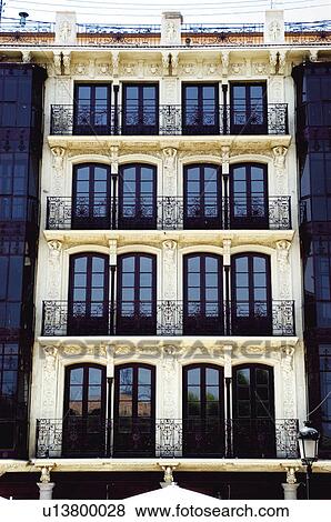 Stock Photo - Spain, Castilla la mancha, Toledo, Architecture, Building, Windows, Bars. Fotosearch