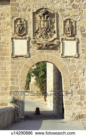 Stock Photograph - Spain, Castilla la mancha, Toledo, City, Front, Wall, Window. Fotosearch