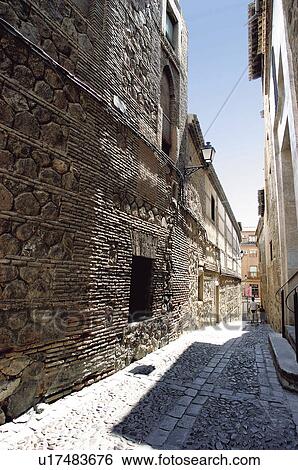 Spain, Castilla la mancha, Toledo, City, Small street, Alley, Street View Large Photo Image Stock Photograph - Spain, Castilla la mancha, Toledo, City, Small street, Alley, Street. Fotosearch