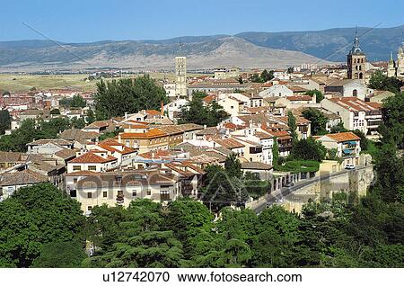 Stock Image - Spain, Castilla leon, Segovia, City, Tower, Building, Buildings. Fotosearch